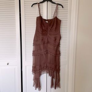 Cache 100% Silk Brown Layered Cocktail Dress